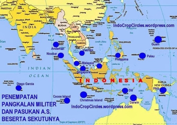 Penempatan pangkalan militer dan pasukan AS beserta sekutunya. Mengelilingi Nusantara